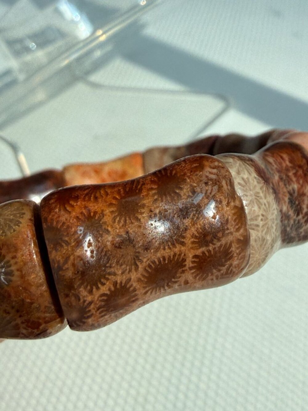 Natural Fossil Coral Bamboo Stretch Bracelet | Handmade in USA | Unisex